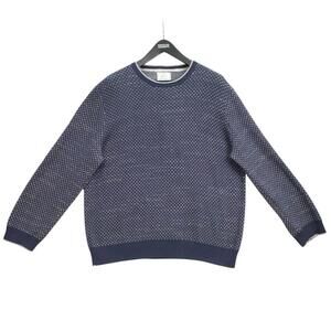 Jos A Bank Sweater Mens XXL Blue Birdseye Crew Neck Long Sleeve Wool Blend